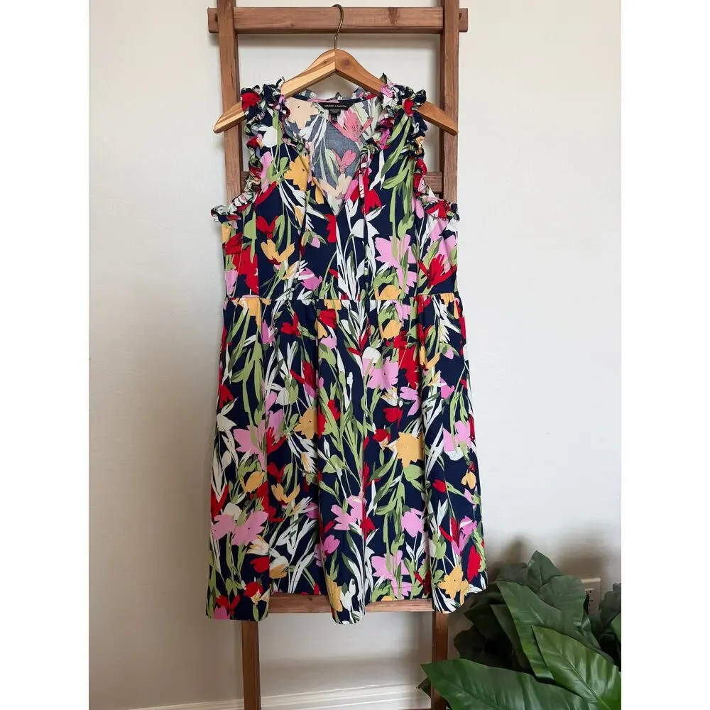 Maggy London | Ruffle Details Stretch Cotton Trapeze Dress | size 6 - Picture 2 of 6